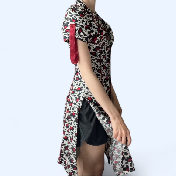 Tres Chic Womens Black Red Floral Fit and Flare Button Down Midi Dress Small - Picture 3 of 9